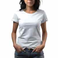 Gratis PSD vrouw met een wit t-shirt op een witte achtergrond.