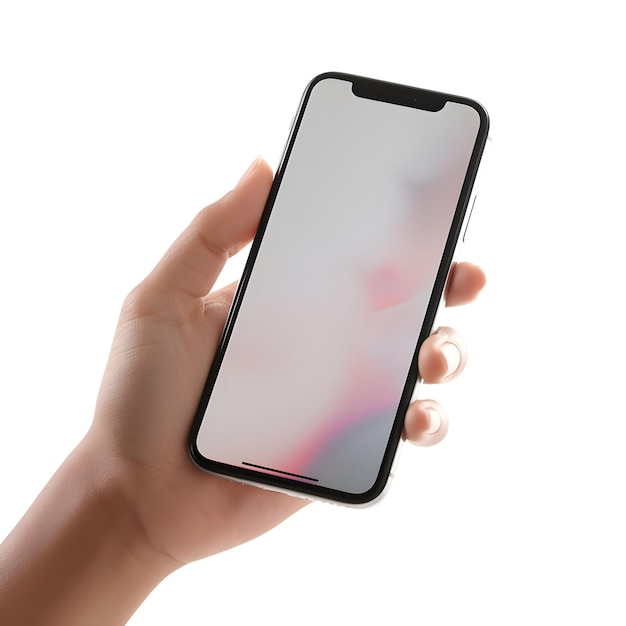Gratis PSD vrouwelijke hand met een moderne smartphone met een leeg scherm geïsoleerd op een witte achtergrond clipping pad