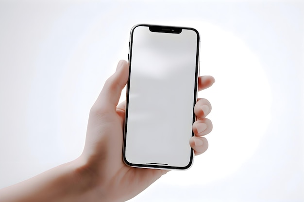 Gratis PSD vrouwelijke hand met een telefoon met een leeg scherm op een witte achtergrond