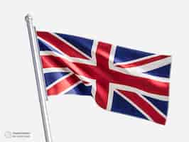 Gratis PSD wapperende vlag van het verenigd koninkrijk op metalen vlaggenmast voor compositie
