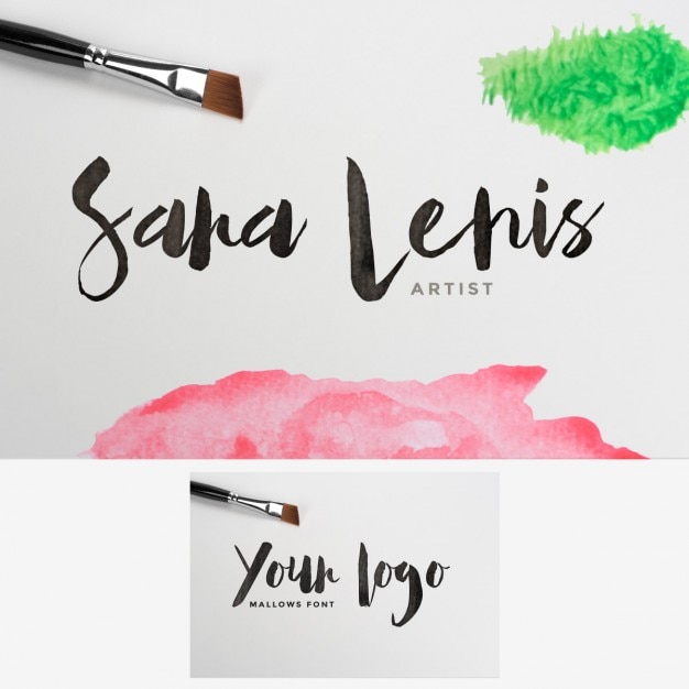 Gratis PSD watercolor gekleurd logo mock up