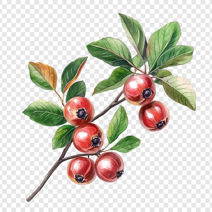 PSD Gratis watercolor painting of red berries branch