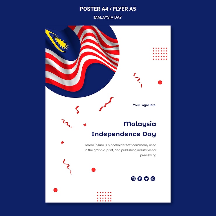 PSD Gratis wavy flag of malaysia poster template