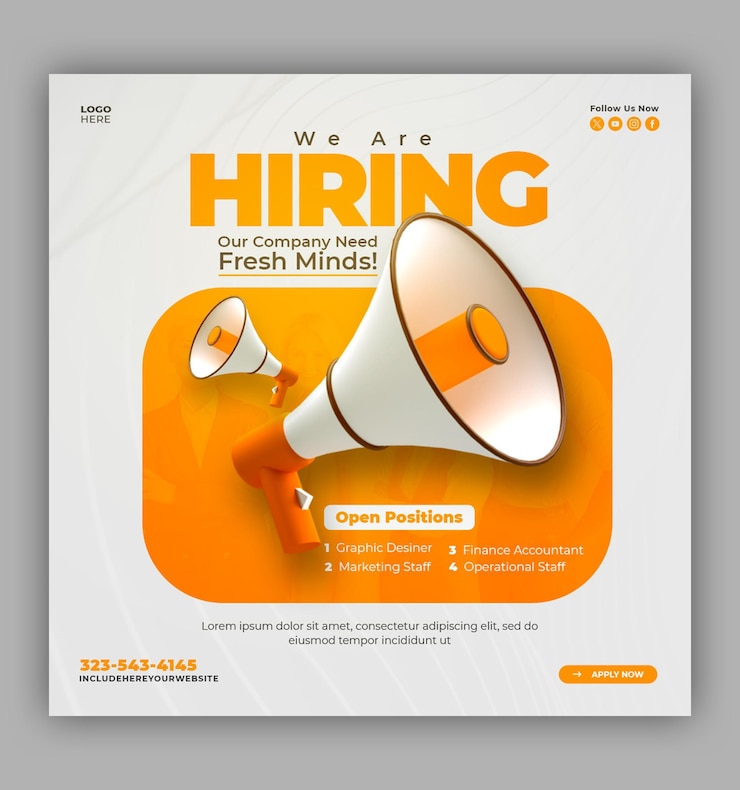 Gratis PSD we huren vacature social media banner of instagram post sjabloon
