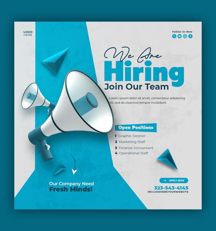 Gratis PSD we huren vacature social media banner of instagram post sjabloon