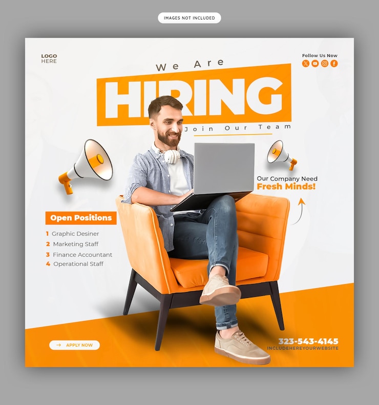 Gratis PSD we huren vacature social media banner of instagram post sjabloon
