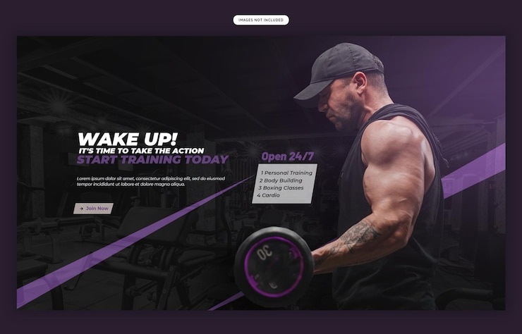 Gratis PSD webbanner sjabloon voor sportschool en fitness