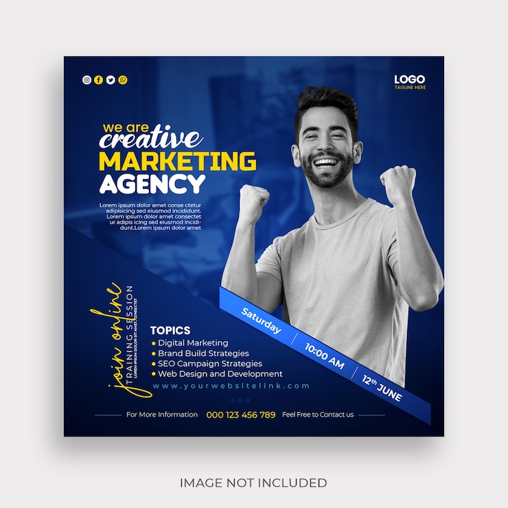 PSD gratuito webinar live di marketing digitale e modello di post sui social media aziendali
