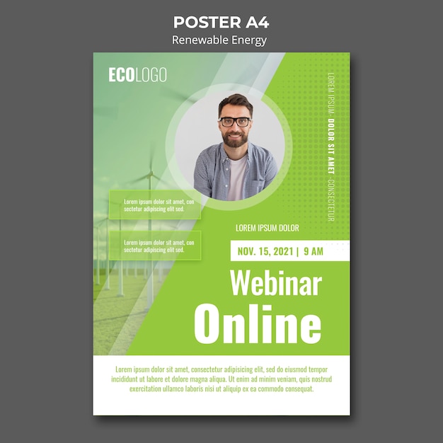 Gratis PSD webinar postersjabloon voor hernieuwbare energie