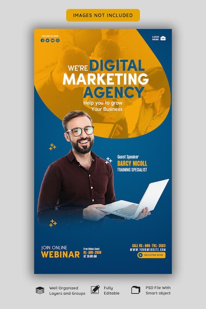 Webinar en vivo de marketing digital y plantilla de historia corporativa de facebook e instagram