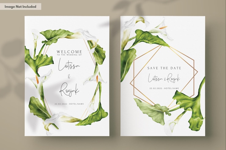 PSD Gratis wedding invitation card template with white calla lily flower watercolor