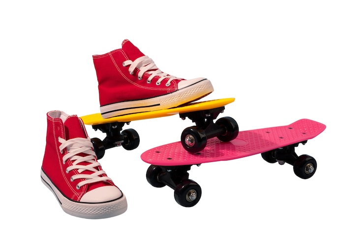 Gratis PSD weergave van skateboard met schoenen