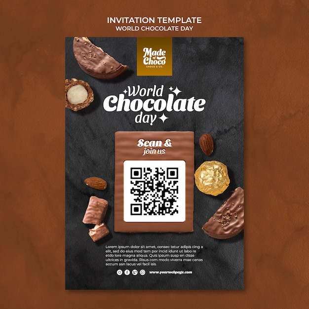 Gratis PSD wereld chocolade dag uitnodiging sjabloon