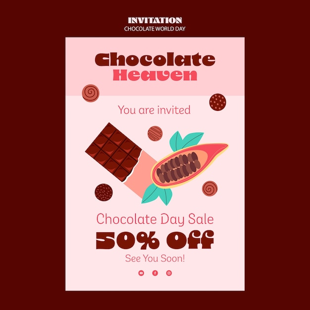 Gratis PSD wereld chocolade dag uitnodiging sjabloon