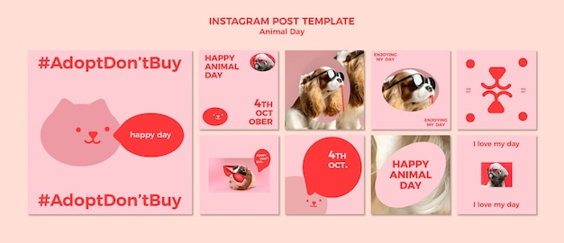 Gratis PSD wereld dierendag instagram posts collectie met honden