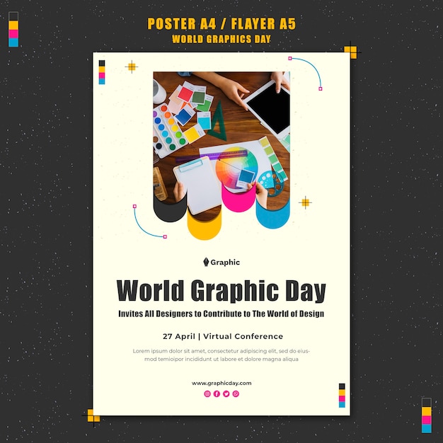 Gratis PSD wereld grafische dag poster sjabloon