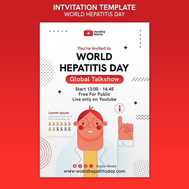 Gratis PSD wereld hepatitis dag uitnodigingssjabloon