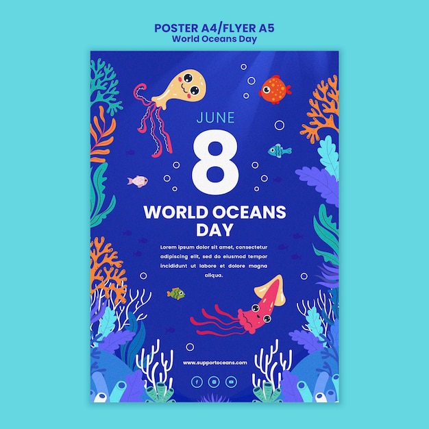 Wereld oceaan dag poster sjabloon