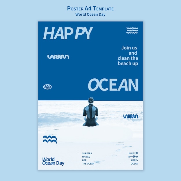 Wereld oceaan dag poster sjabloon