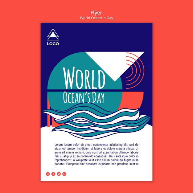 Wereld oceaan dag sjabloon folder