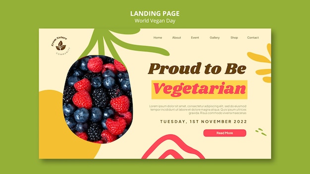 Gratis PSD wereld vegan dag bestemmingspagina