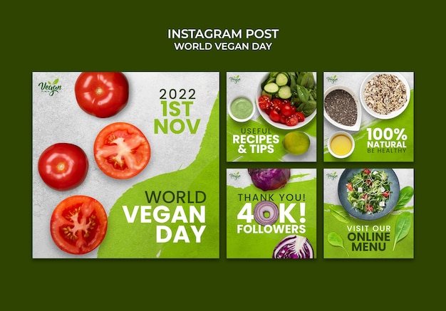 Gratis PSD wereld vegan dag instagram posts