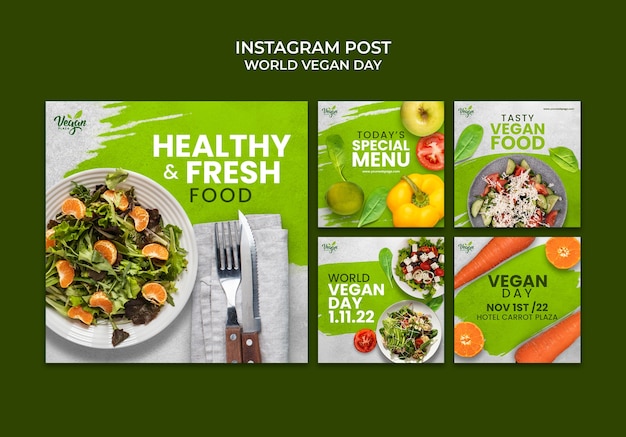 Gratis PSD wereld vegan food day instagram posts