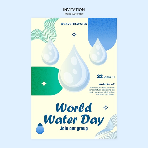 Gratis PSD wereld water dag uitnodiging sjabloon