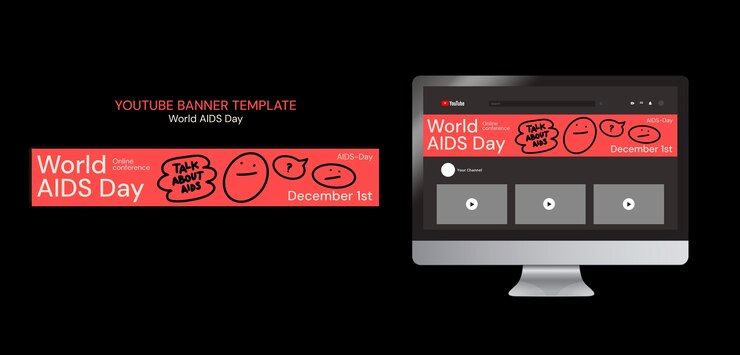 Gratis PSD wereldaidsdag viering youtube-banner