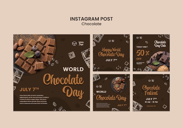 Gratis PSD wereldchocoladedag instagramberichten