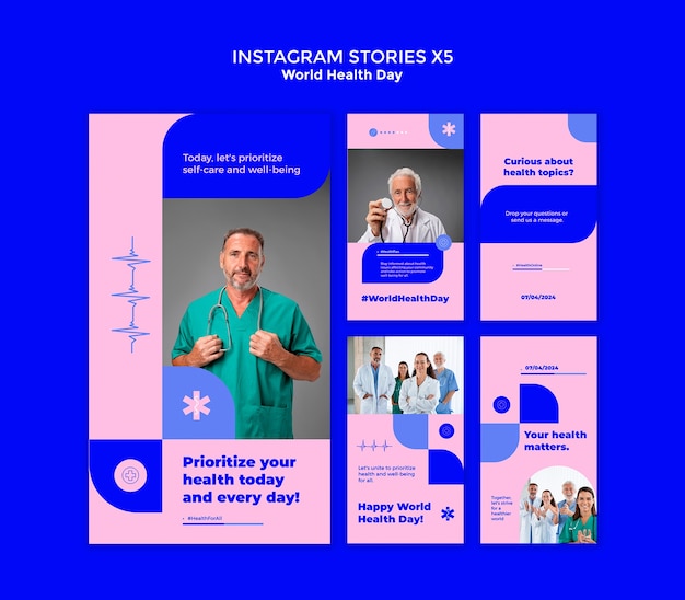 Gratis PSD wereldgezondheidsdag viering instagram stories