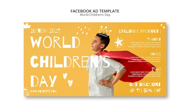 Gratis PSD wereldkinderdag facebook sjabloon