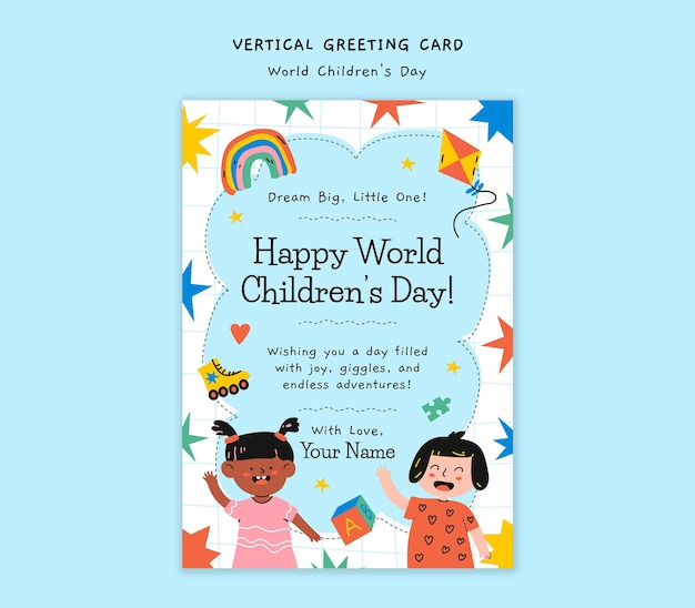 Wereldkinderdag groetkaart sjabloonontwerp