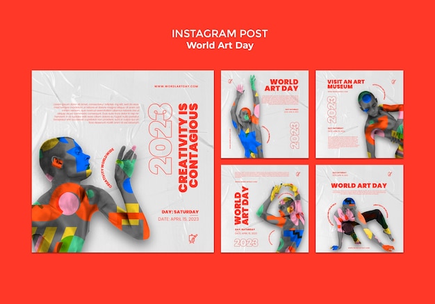 Gratis PSD wereldkunstdag instagram-berichten