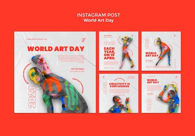 Gratis PSD wereldkunstdag instagram-berichten