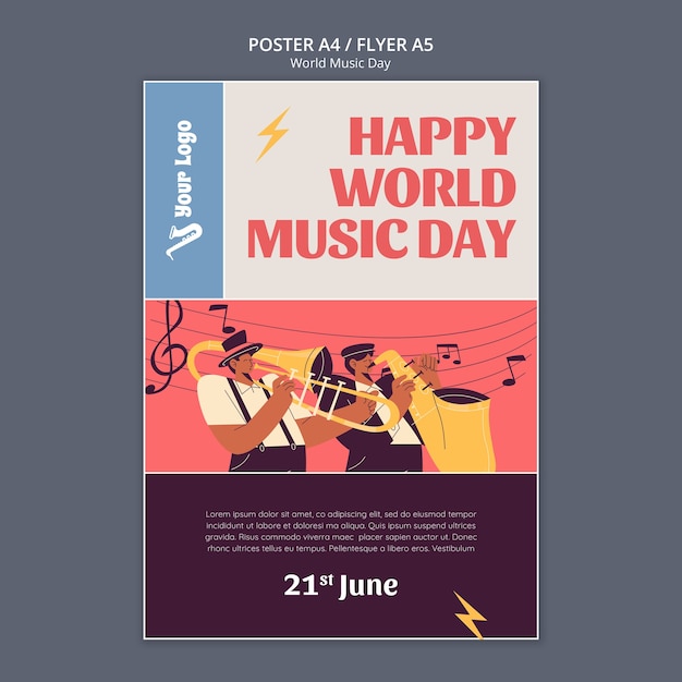 Gratis PSD wereldmuziekdag poster sjabloon