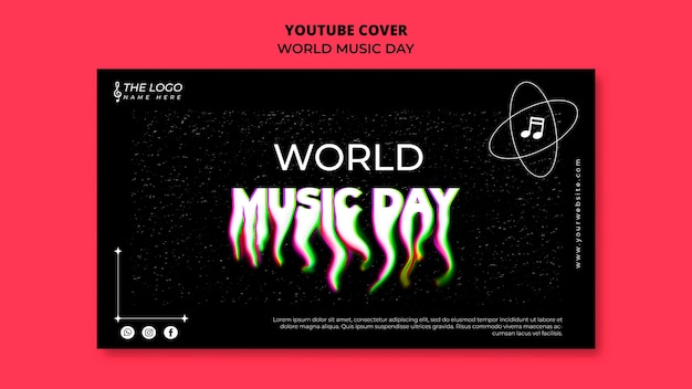 Gratis PSD wereldmuziekdag youtube-voorbladsjabloon