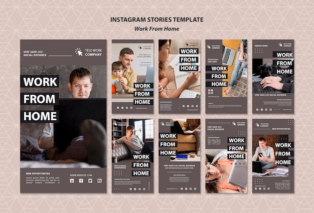 Gratis PSD werk vanuit huis concept instagram verhalen sjabloon