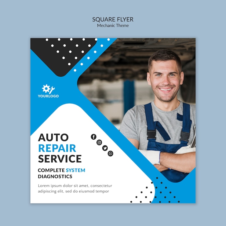 Gratis PSD werknemer gelukkig als mechanische vierkante flyer