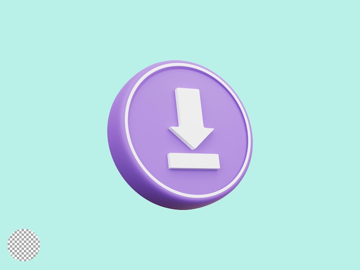 PSD Gratis white and purple download sign for technology and share information data concept by 3d render illustration