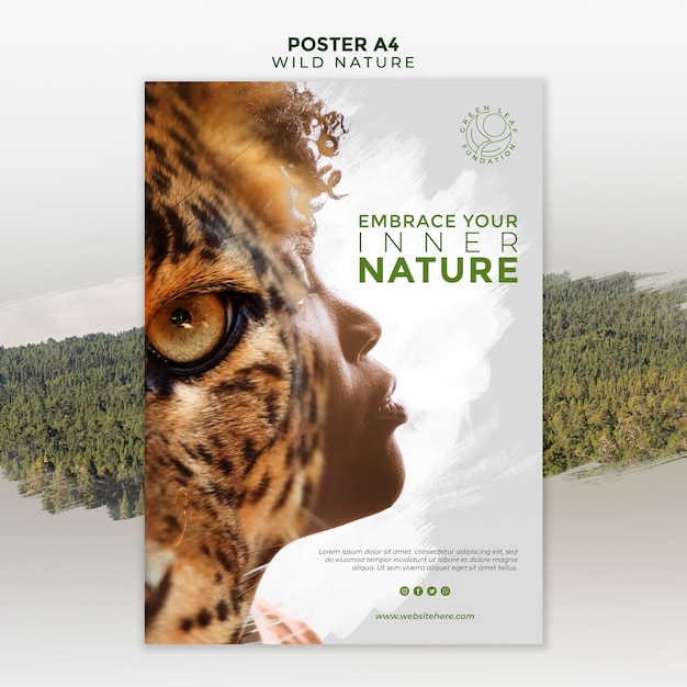 Gratis PSD wilde natuur met vrouw en tijgeroog-poster