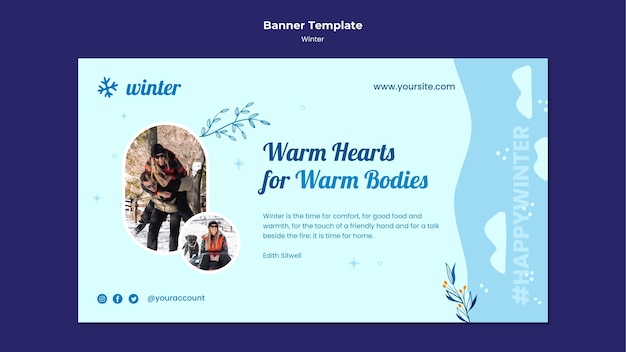 Gratis PSD winter horizontale bannersjabloon met blauwe details