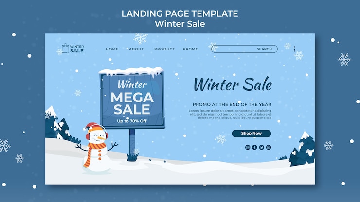 PSD Gratis winter sale landing page design template