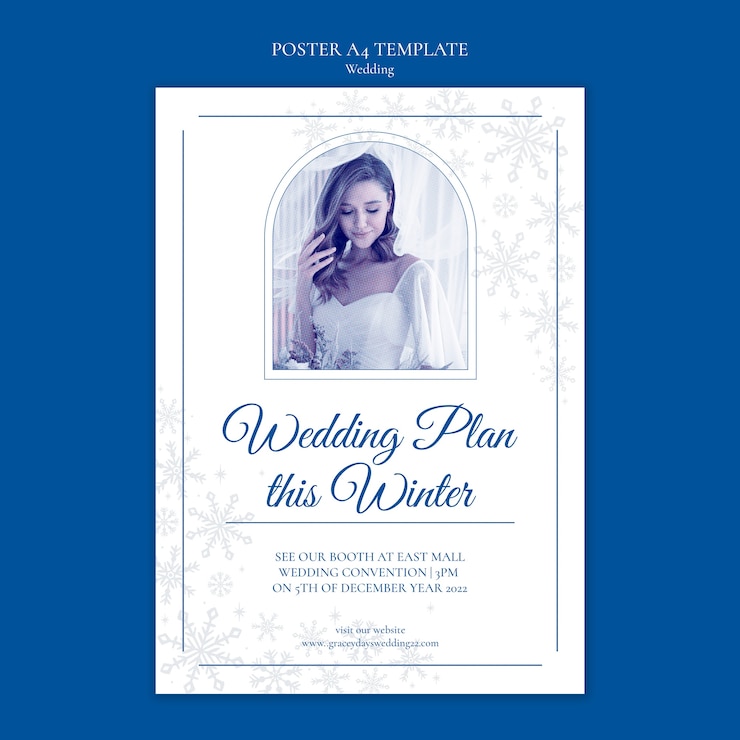 PSD Gratis winter wedding celebration poster template