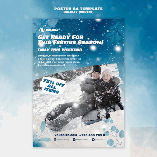 Wintervakantie korting poster sjabloon