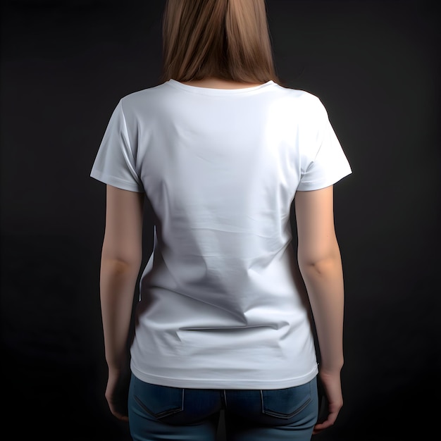 Gratis PSD witte blanco t-shirt sjabloon op vrouwelijk lichaam geïsoleerd op zwarte achtergrond