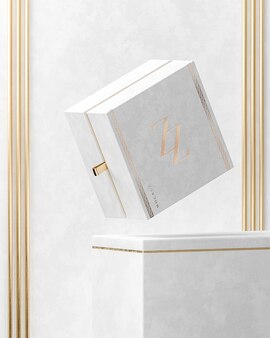 Witte doos cadeau of juwelendoos mockup drijvend op witte abstracte achtergrond 3d render