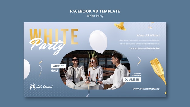 Witte partij facebook sjabloon met glas