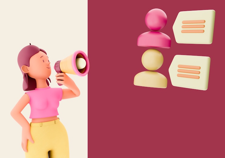 PSD Gratis woman holding colorful megaphone