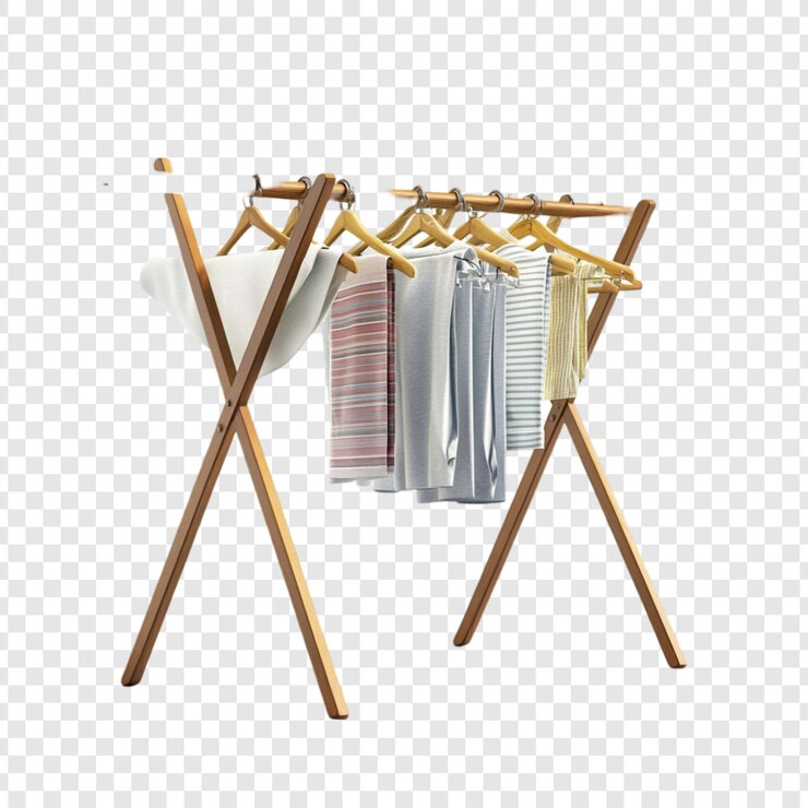 PSD Gratis wooden clothes drying rack with clothing